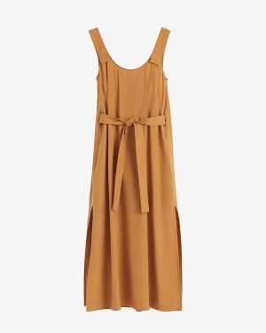 Cuyana Linen Gathered Back Kleid Damen Orange | FMS2467XQ