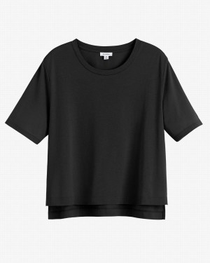 Cuyana Pima Cropped Tee T-shirts Damen Schwarz | AWE465YD