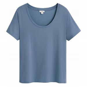 Cuyana Pima Scoop Neck Tee T-shirts Damen Blau | XWP7789QP