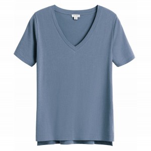 Cuyana Pima V-Neck Tee T-shirts Damen Blau | SGT6499FM