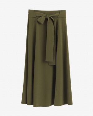 Cuyana Silk Belted Midi GolfSkirts Damen Dunkelgrün | GHG2175MU