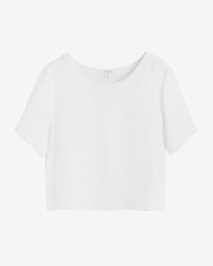 Cuyana Silk Cropped Crewneck Tee T-shirts Damen Weiß | RAI7924CF