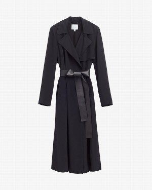 Cuyana Silk Klassische Trench Windjacke Damen Schwarz | SUJ5767SU