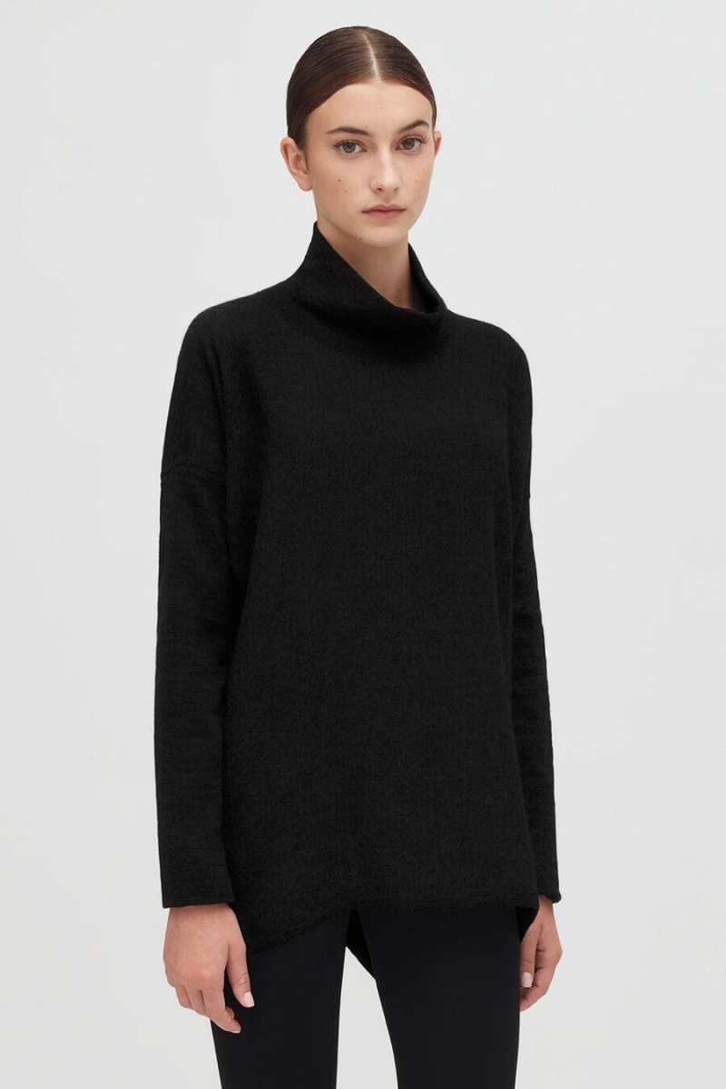 Cuyana Alpaca Open-Back Turtleneck Pullover Damen Schwarz | EAH4388DJ