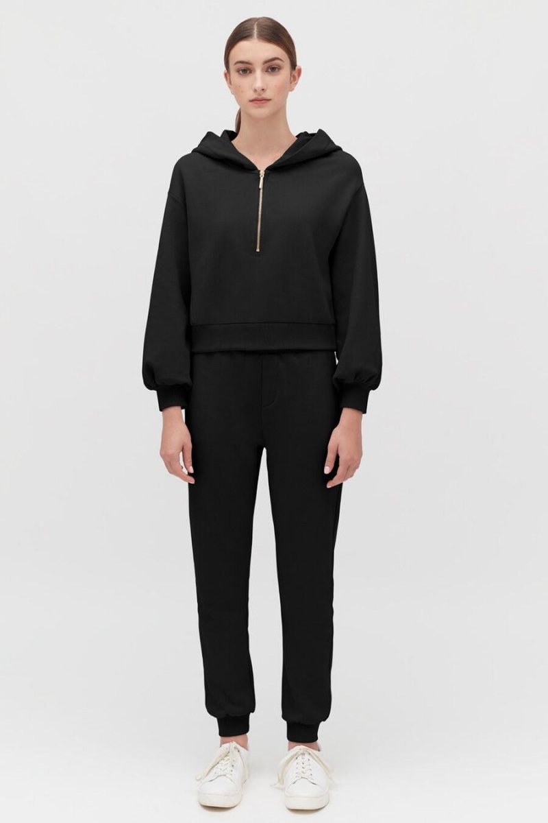 Cuyana Fleece Cropped Zip Hoodie Damen Schwarz | BHV5741EE