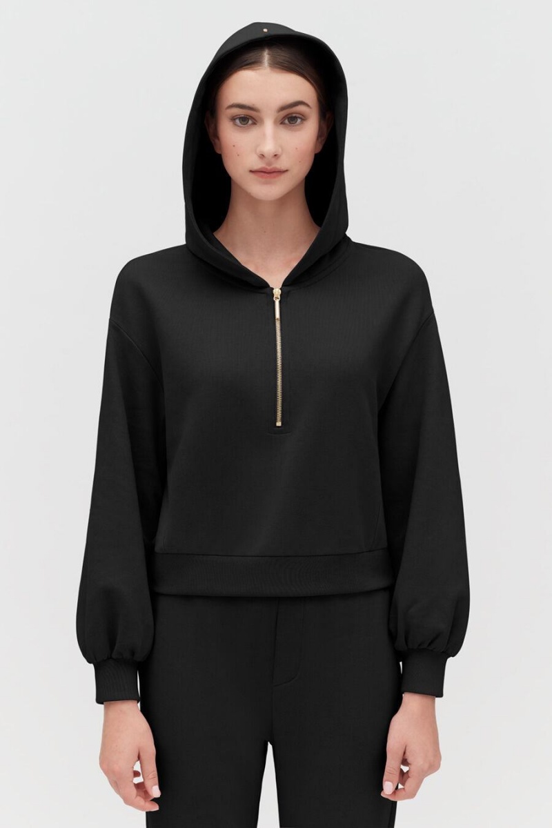 Cuyana Fleece Cropped Zip Hoodie Damen Schwarz | BHV5741EE