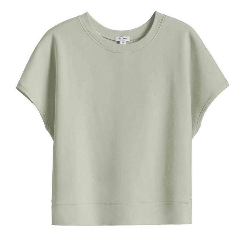 Cuyana French Terry Kurzes Sleeve Sweatshirts Damen Grün | ONB322HJ