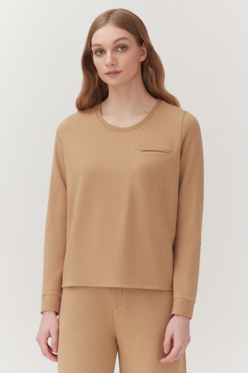 Cuyana French Terry Pleat-Back Sweatshirts Damen Braun | HVB10066EA