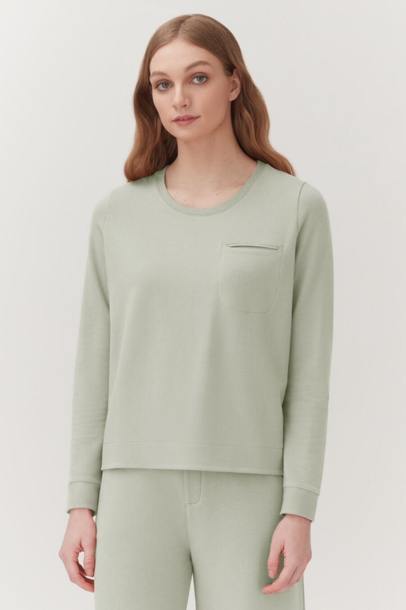 Cuyana French Terry Pleat-Back Sweatshirts Damen Grün | EGR7359IJ