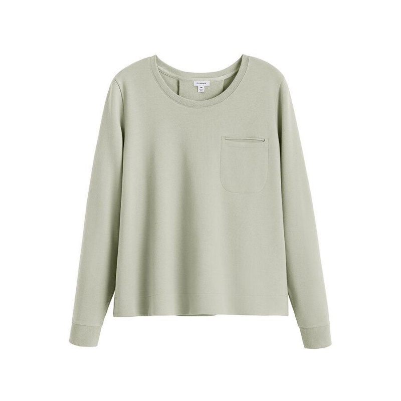 Cuyana French Terry Pleat-Back Sweatshirts Damen Grün | EGR7359IJ