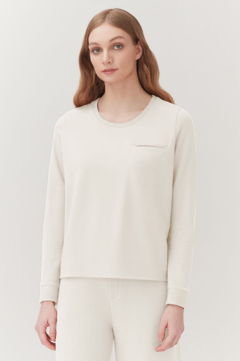 Cuyana French Terry Pleat-Back Sweatshirts Damen Weiß | ZQY296AX