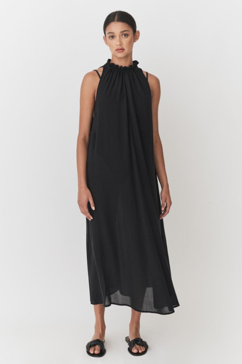 Cuyana Gathered-Neck Maxi Cover Up Kleid Damen Schwarz | DLZ3287ZQ