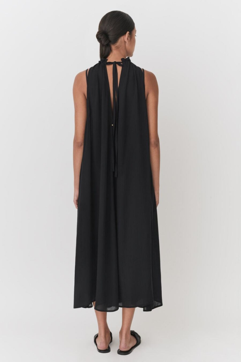 Cuyana Gathered-Neck Maxi Cover Up Kleid Damen Schwarz | DLZ3287ZQ