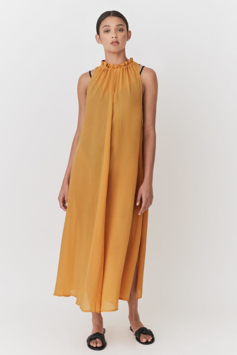 Cuyana Gathered-Neck Maxi Cover Up Kleid Damen Gelb | ZXT9819WN