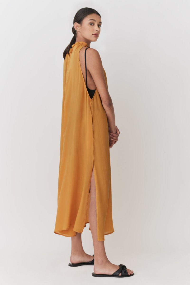 Cuyana Gathered-Neck Maxi Cover Up Kleid Damen Gelb | ZXT9819WN