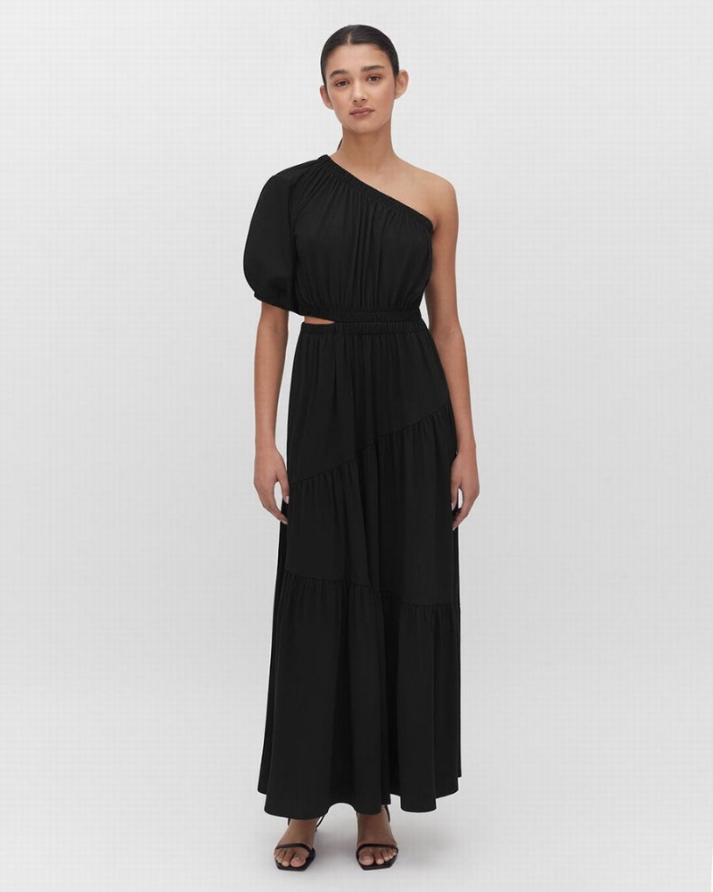 Cuyana Gathered One Shoulder Kleid Damen Schwarz | QWS3950XO