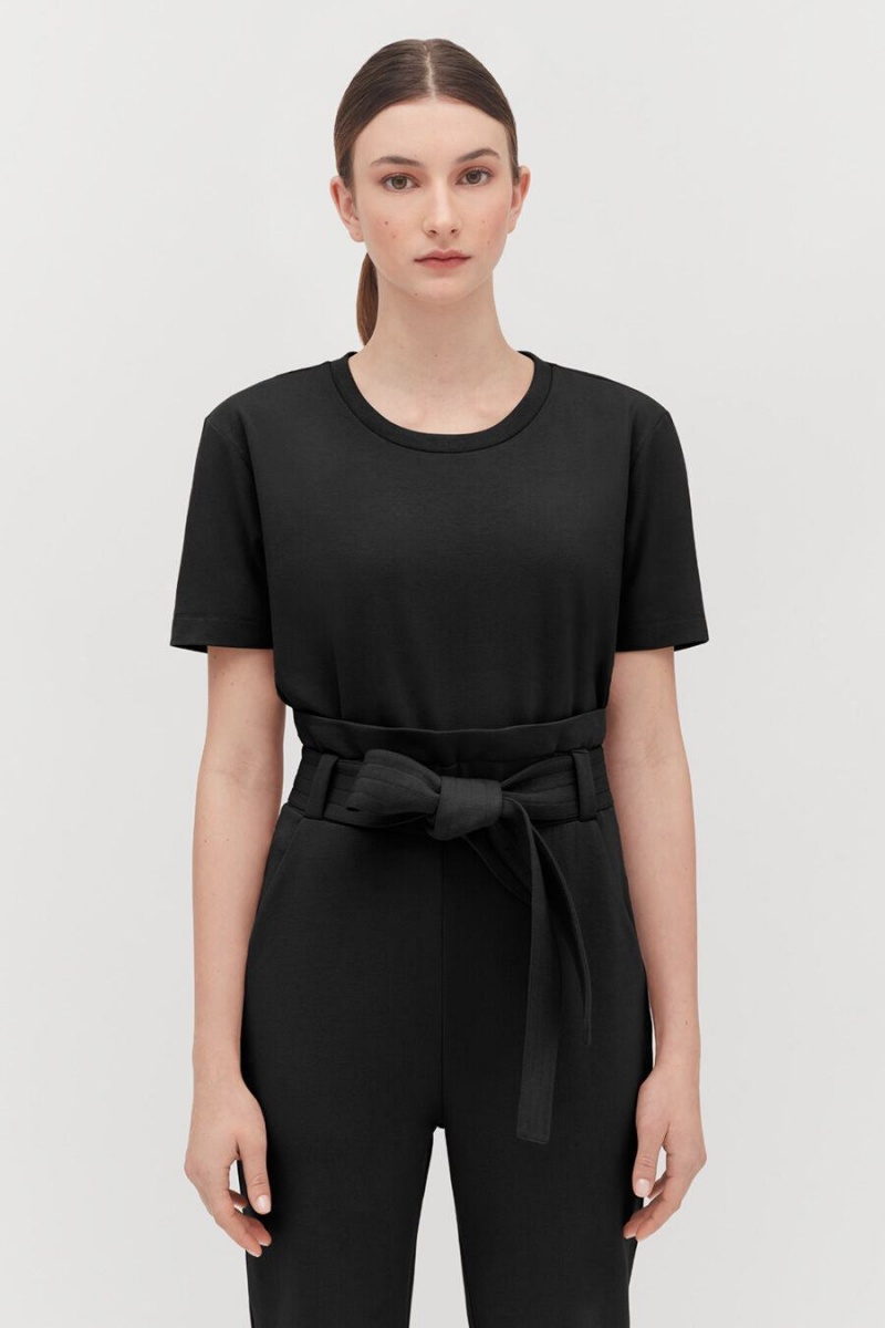 Cuyana Gepolstert Shoulder Cropped Tee T-shirts Damen Schwarz | ZWL1441ST