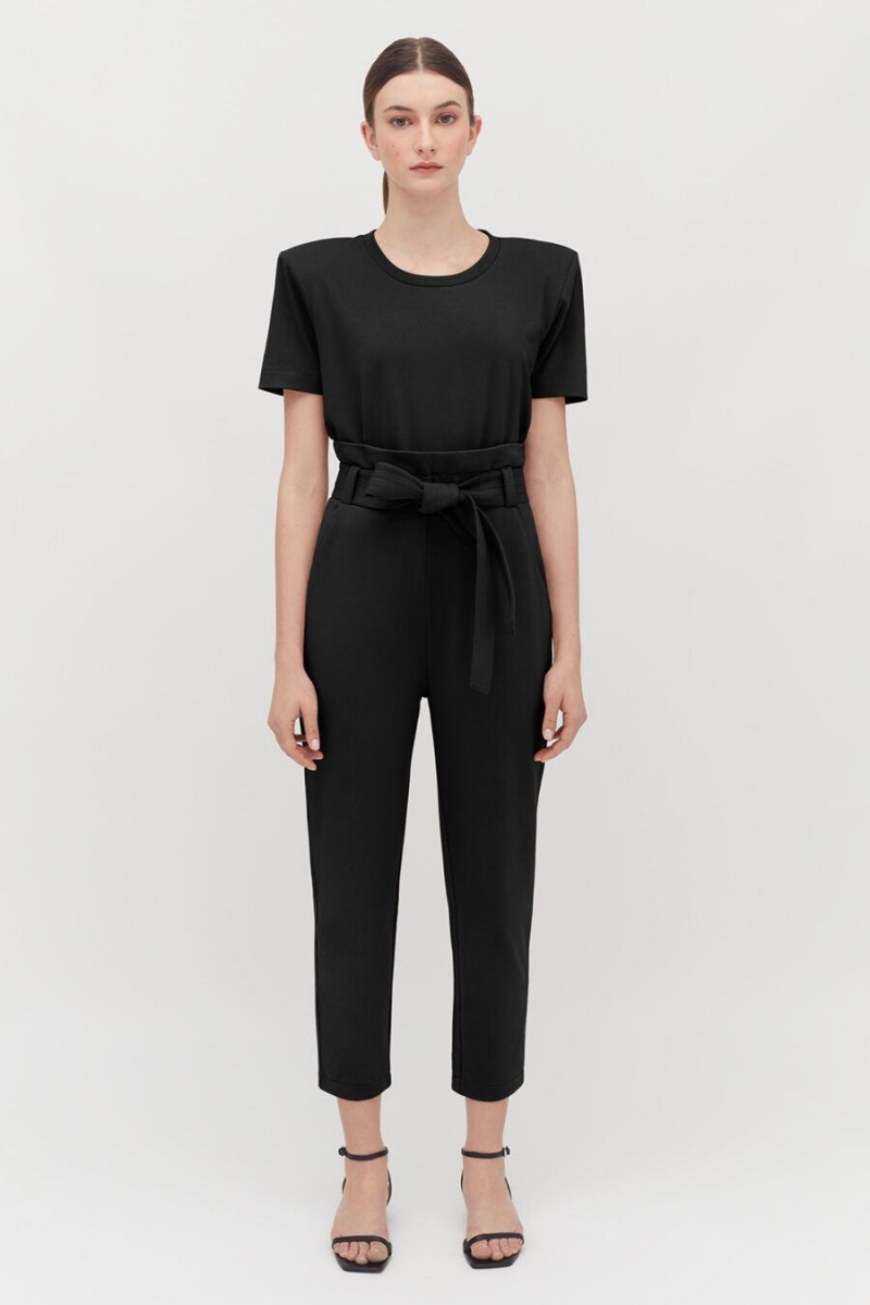 Cuyana Gepolstert Shoulder Cropped Tee T-shirts Damen Schwarz | ZWL1441ST