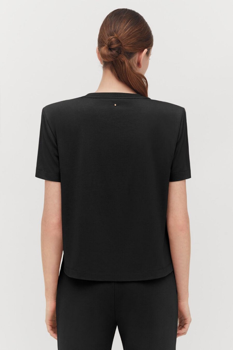 Cuyana Gepolstert Shoulder Cropped Tee T-shirts Damen Schwarz | ZWL1441ST