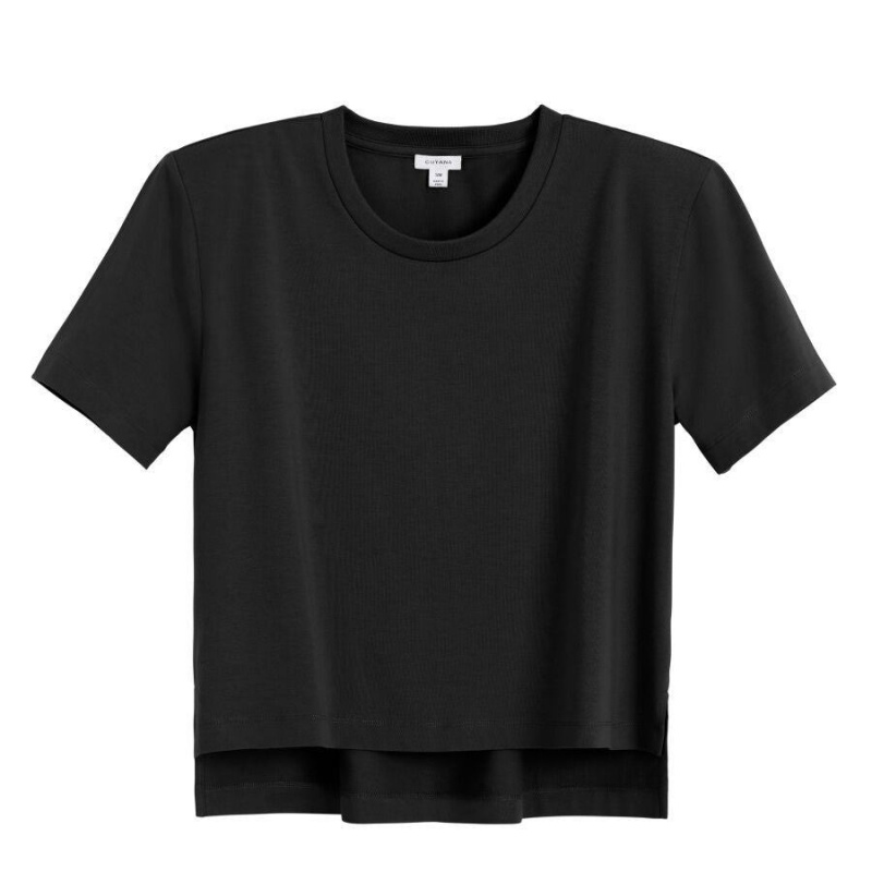 Cuyana Gepolstert Shoulder Cropped Tee T-shirts Damen Schwarz | ZWL1441ST