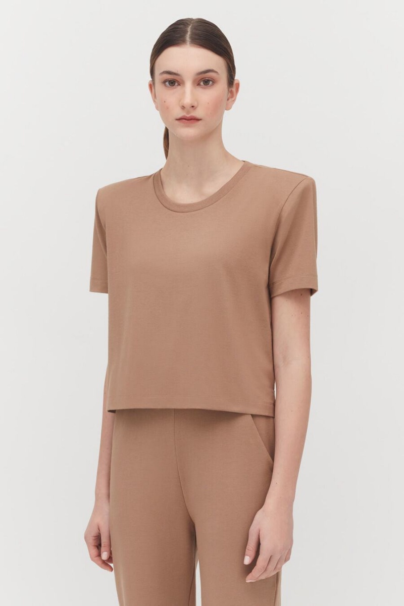 Cuyana Gepolstert Shoulder Cropped Tee T-shirts Damen Khaki | OFC8087MD