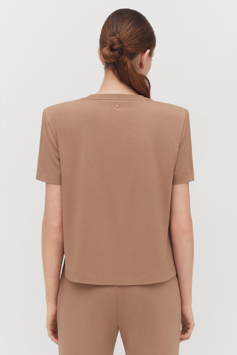 Cuyana Gepolstert Shoulder Cropped Tee T-shirts Damen Khaki | OFC8087MD