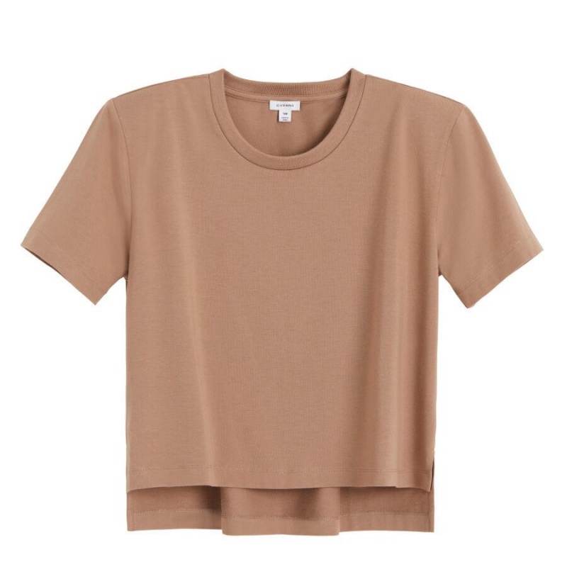 Cuyana Gepolstert Shoulder Cropped Tee T-shirts Damen Khaki | OFC8087MD