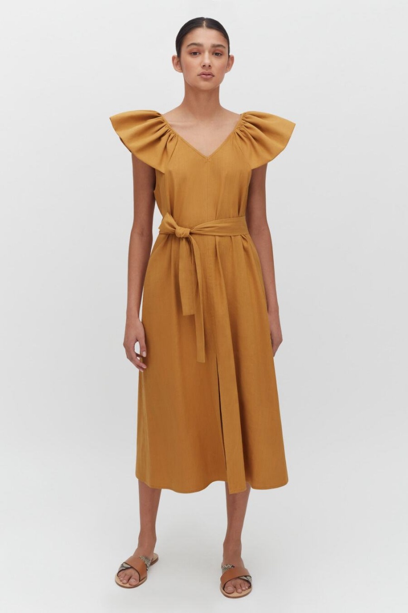 Cuyana Linen Flutter Sleeve Kleid Damen Orange | ZUE3483OF