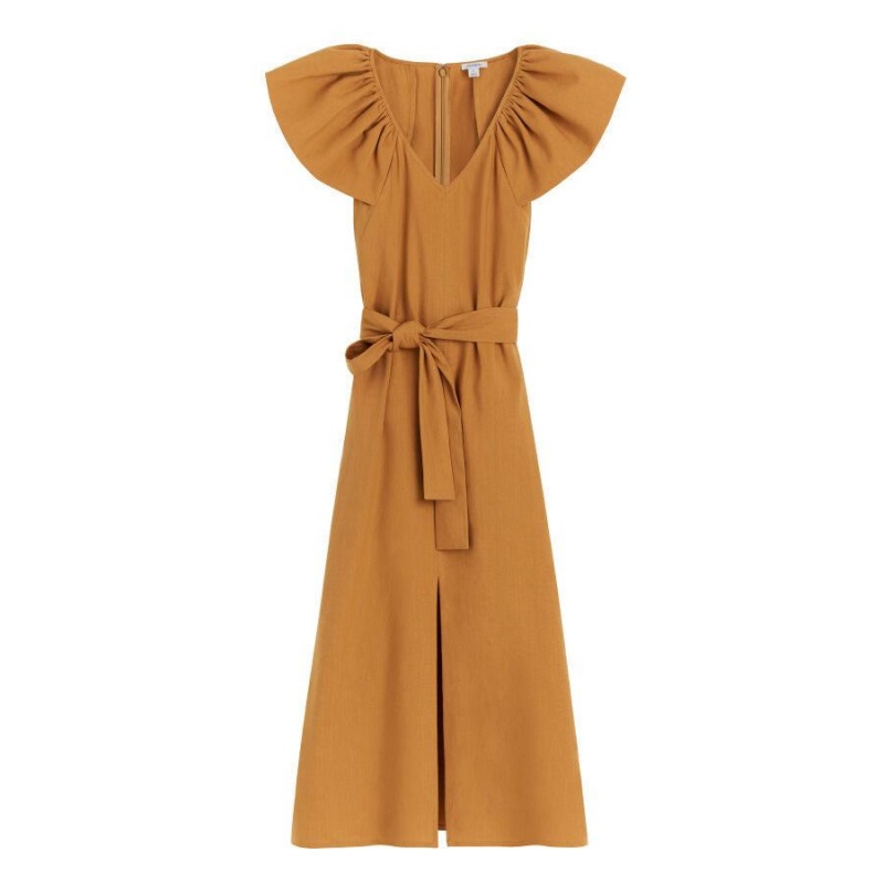 Cuyana Linen Flutter Sleeve Kleid Damen Orange | ZUE3483OF