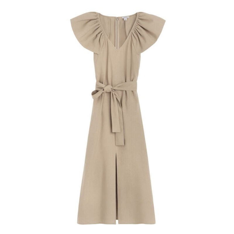 Cuyana Linen Flutter Sleeve Kleid Damen Braun | RNA8559PD