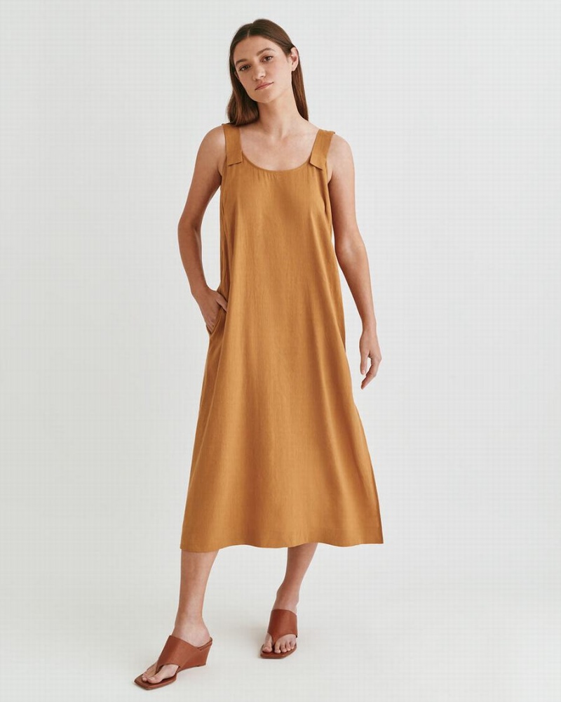 Cuyana Linen Gathered Back Kleid Damen Orange | FMS2467XQ