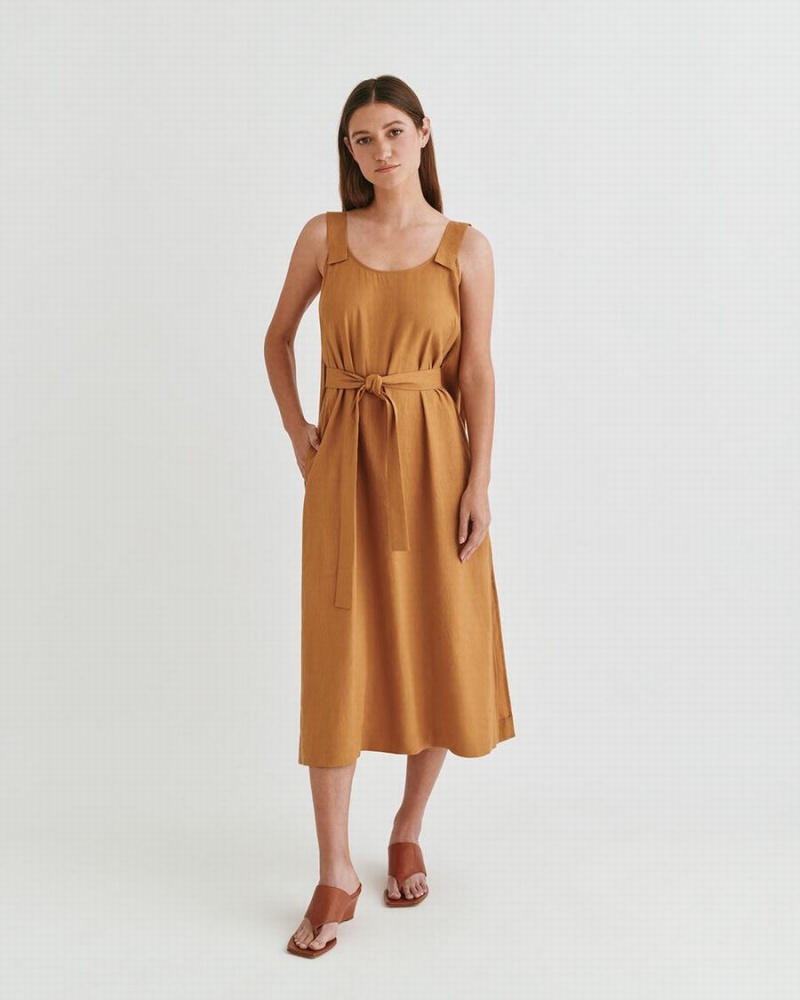 Cuyana Linen Gathered Back Kleid Damen Orange | FMS2467XQ