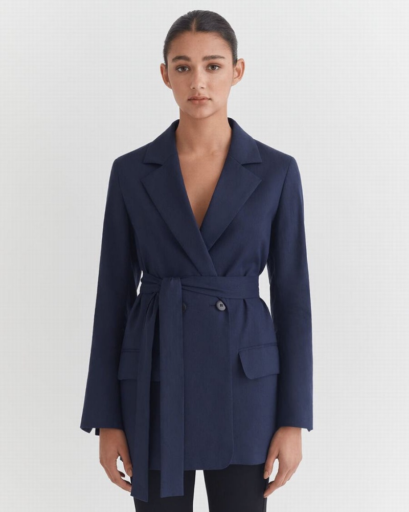 Cuyana Linen Relaxed Blazer Damen Navy | ILI1336XC