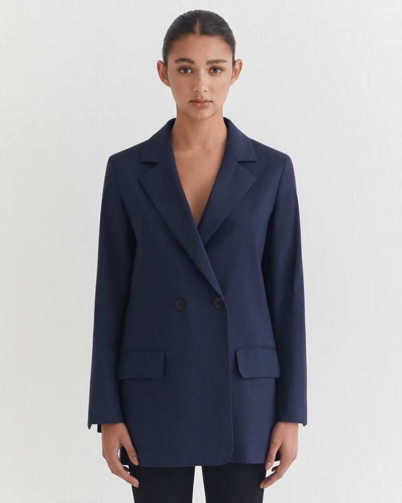 Cuyana Linen Relaxed Blazer Damen Navy | ILI1336XC