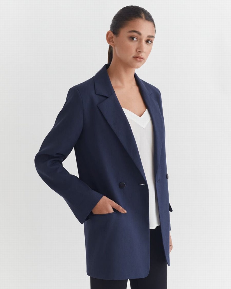 Cuyana Linen Relaxed Blazer Damen Navy | ILI1336XC