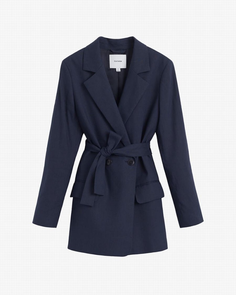 Cuyana Linen Relaxed Blazer Damen Navy | ILI1336XC