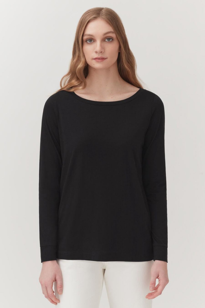 Cuyana Pima Boatneck Long Sleeve Tee T-shirts Damen Schwarz | PON5672PY