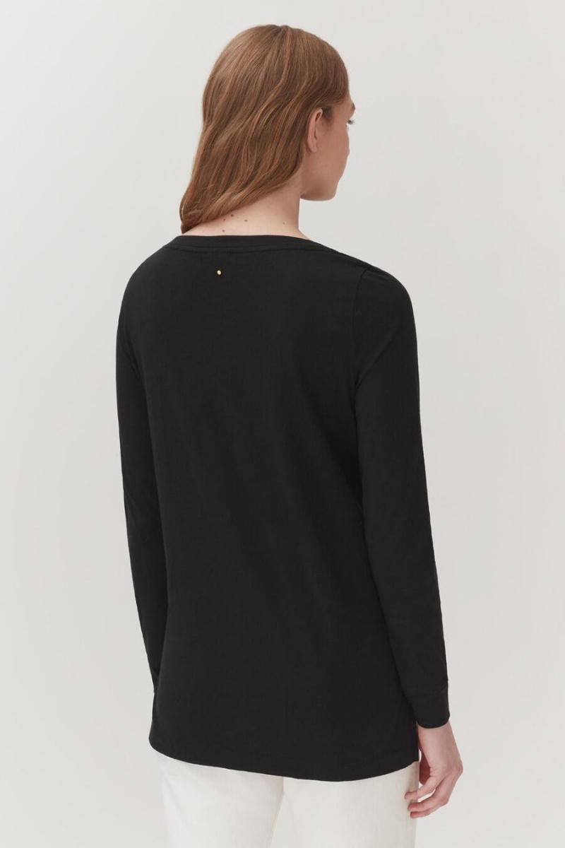 Cuyana Pima Boatneck Long Sleeve Tee T-shirts Damen Schwarz | PON5672PY