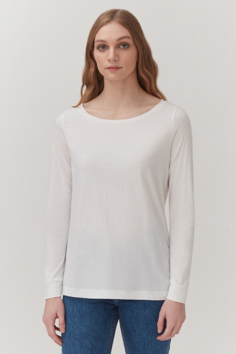 Cuyana Pima Boatneck Long Sleeve Tee T-shirts Damen Weiß | QFO8784CZ