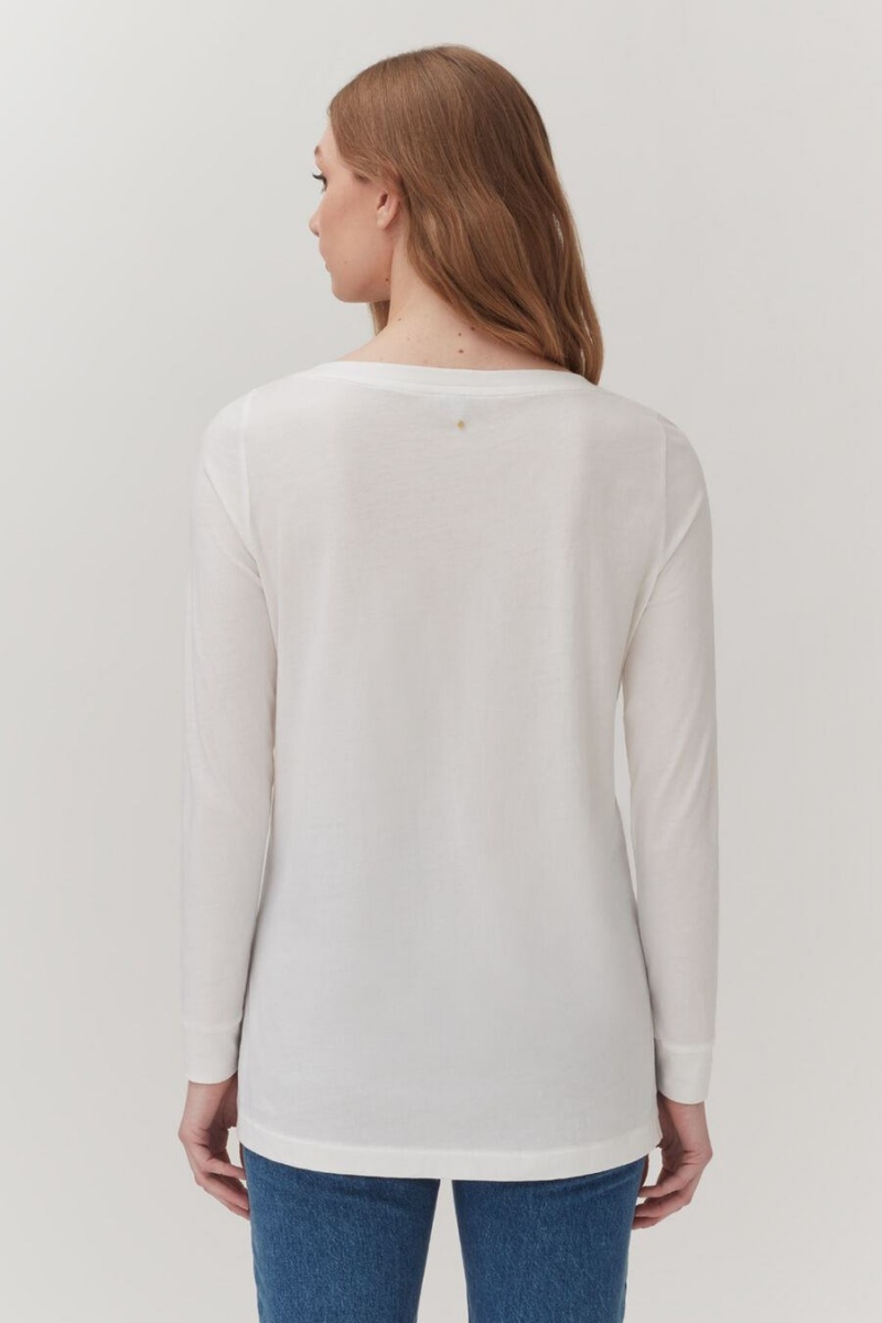 Cuyana Pima Boatneck Long Sleeve Tee T-shirts Damen Weiß | QFO8784CZ