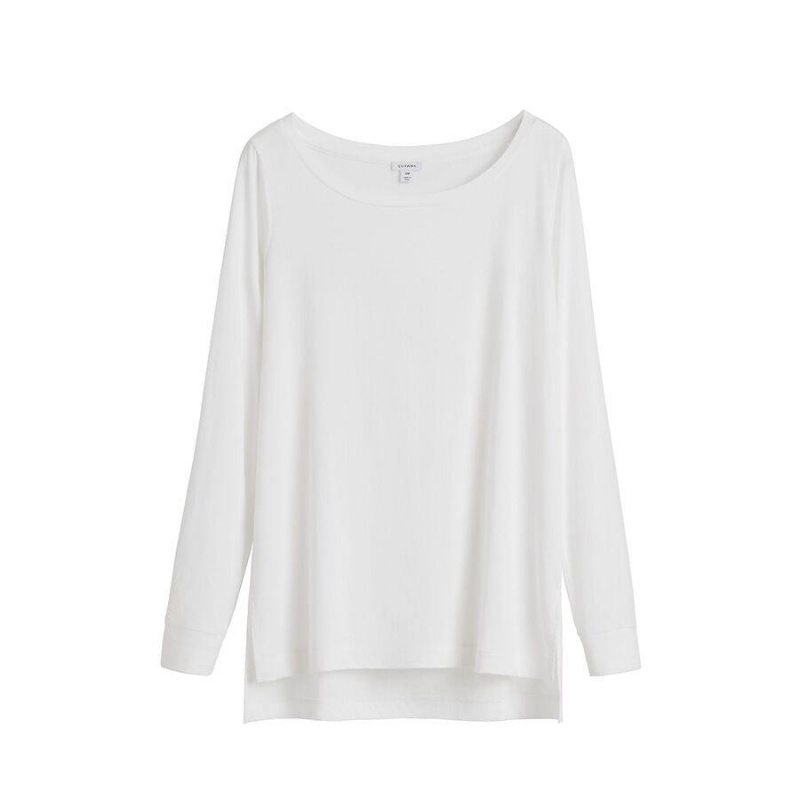 Cuyana Pima Boatneck Long Sleeve Tee T-shirts Damen Weiß | QFO8784CZ