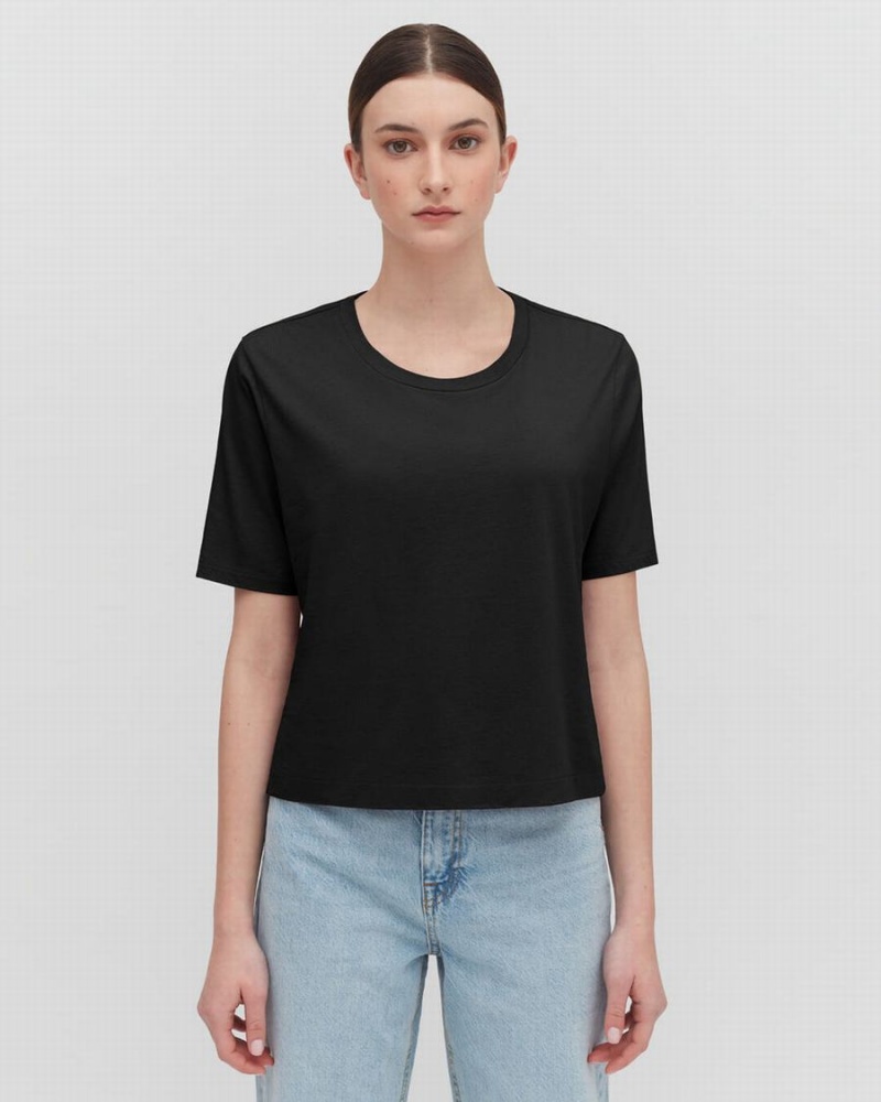 Cuyana Pima Cropped Tee T-shirts Damen Schwarz | AWE465YD