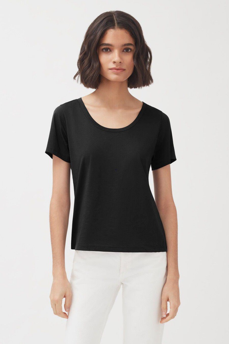 Cuyana Pima Scoop Neck Tee T-shirts Damen Schwarz | VCN3078UW