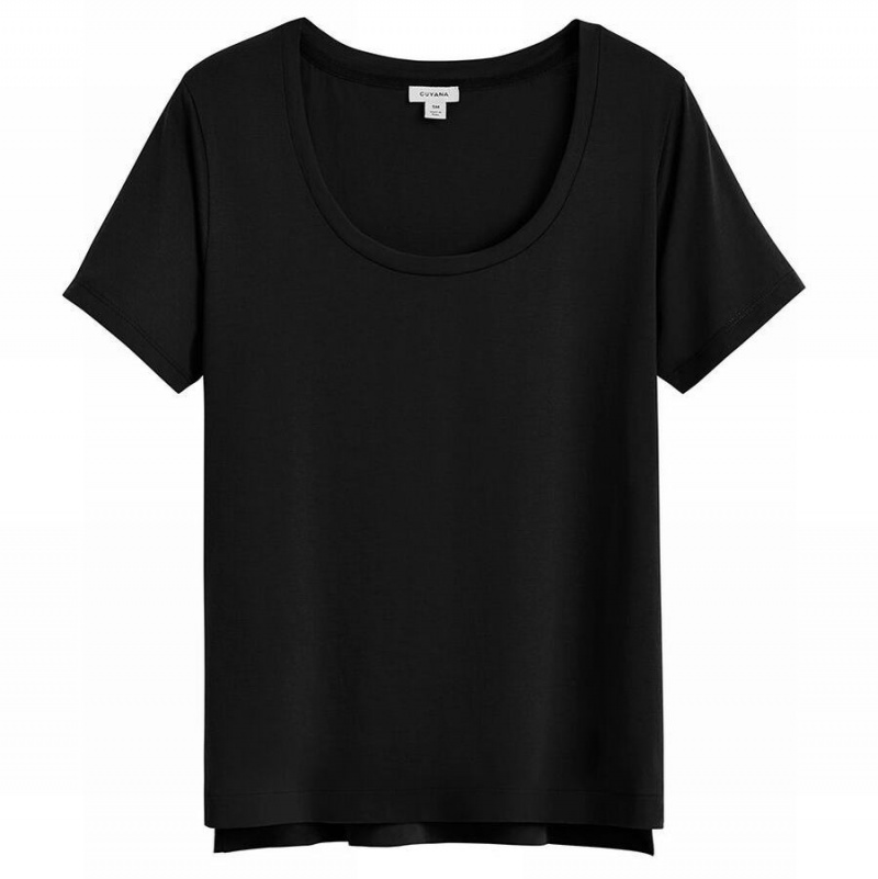 Cuyana Pima Scoop Neck Tee T-shirts Damen Schwarz | VCN3078UW