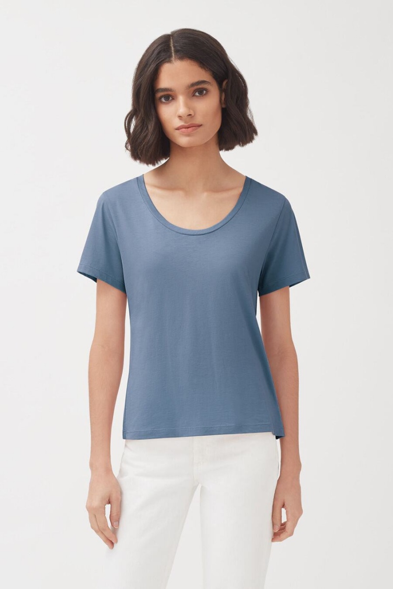 Cuyana Pima Scoop Neck Tee T-shirts Damen Blau | XWP7789QP