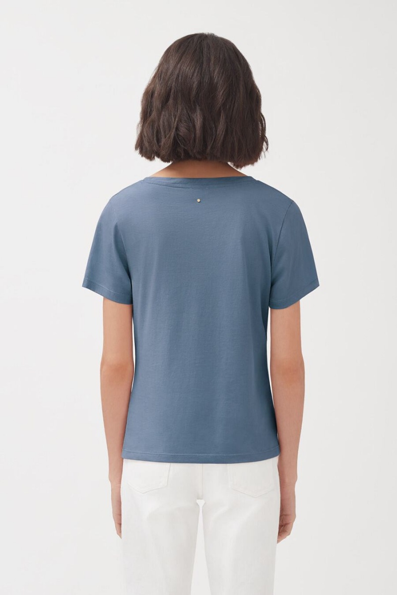 Cuyana Pima Scoop Neck Tee T-shirts Damen Blau | XWP7789QP