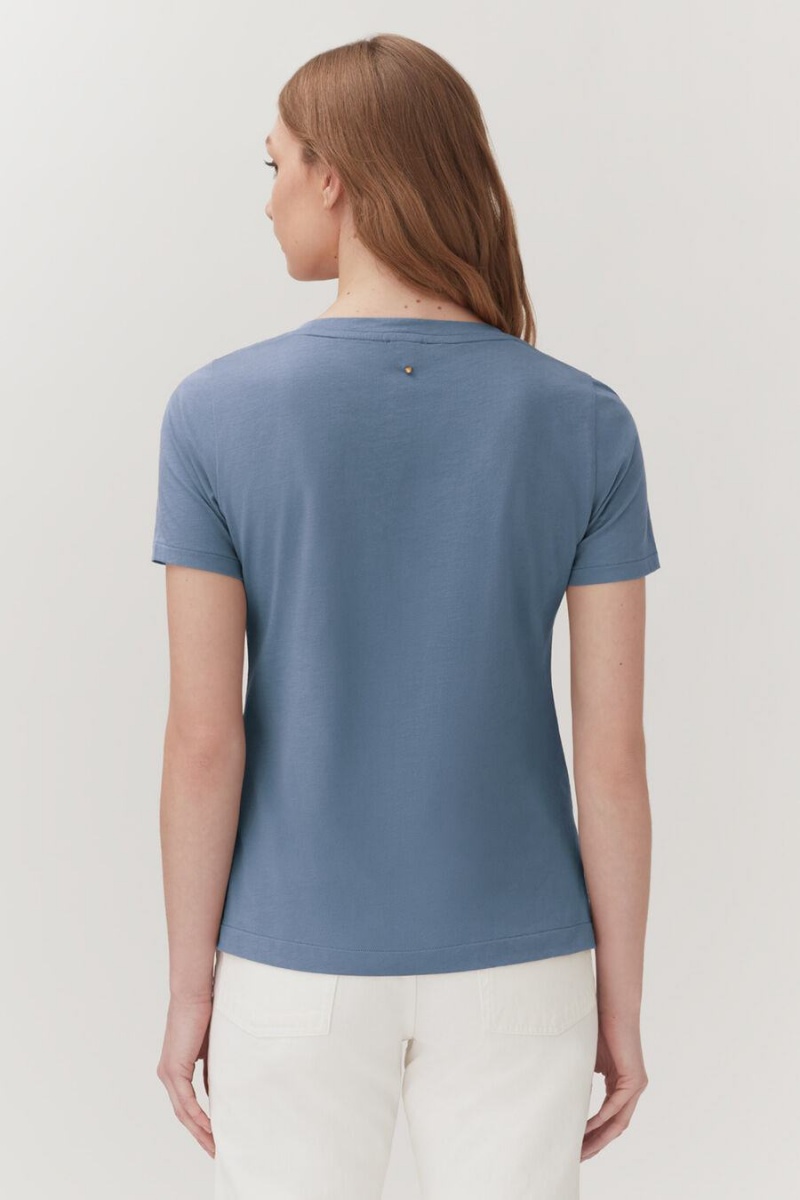 Cuyana Pima V-Neck Tee T-shirts Damen Blau | SGT6499FM