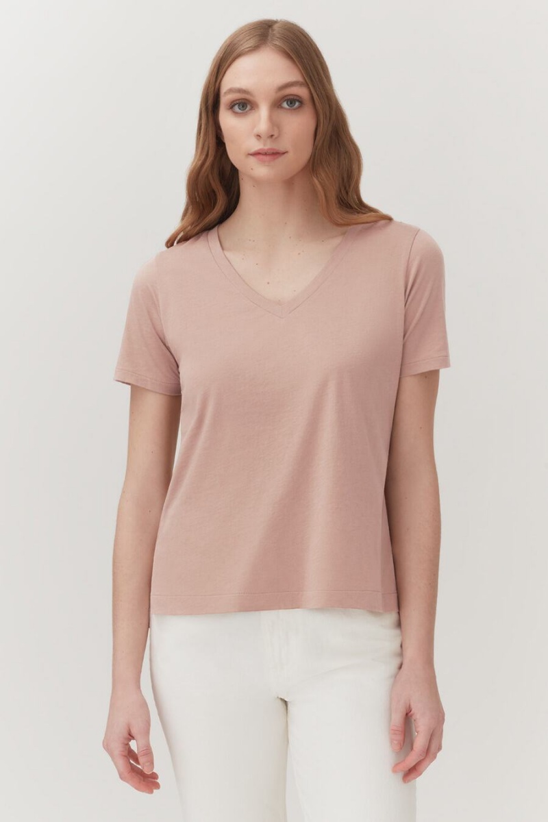 Cuyana Pima V-Neck Tee T-shirts Damen Rosa | PXT7959MC