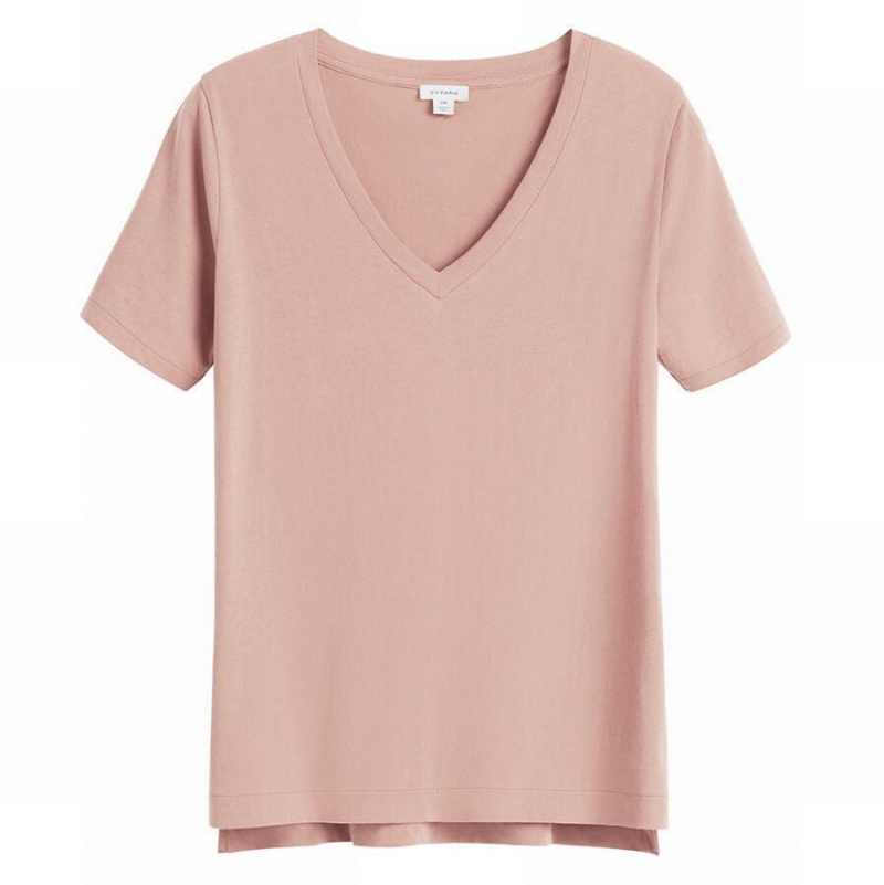 Cuyana Pima V-Neck Tee T-shirts Damen Rosa | PXT7959MC