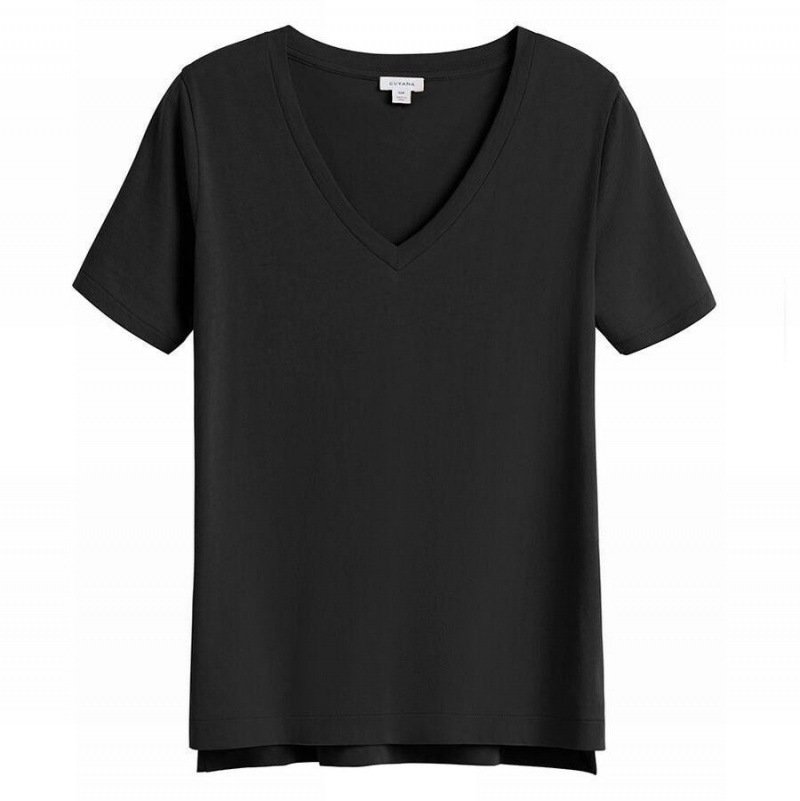 Cuyana Pima V-Neck Tee T-shirts Damen Schwarz | IDR7939SI